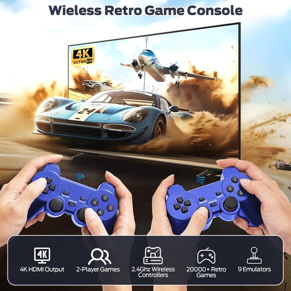 Wireless Retro Gaming Console w/ Built in 9 Emulators, 20000+Games, 4K